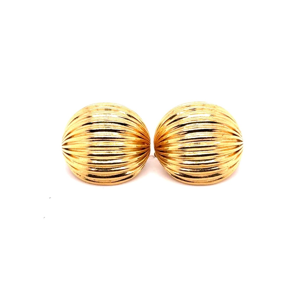 Trifari Vintage Gold Tone Ribbed Dome Clip On Earrings 1 Inch Round Statement